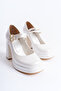 Women's Special Double Helmet Design Ankle-Tied White Platform Heeled Wedding Dress Shoes - 8