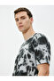 Slogan Printed T-Shirt Abstract Look Detailed Crew Neck Cotton