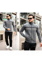 Men's Stylish Chest Embroidery Detailed Combed Cotton Tracksuit Set, Anthracite - 4