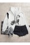 Women's White Rock the World Printed Hooded Oversize Sweatshirt - 3