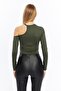 Women's Khaki Shoulder Detailed Crop Blouse - 5