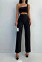Women's Black Crepe Fabric Stretch Fabric Front Seam Flared Leg Palazzo Pants