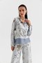 Gray Stripe Sun and Fish Print Shirt Pants Bottom Top Premium Satin Set - 2