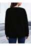 Women's Black Feather Heart Printed Crew Neck Oversize Sweatshirt - 5