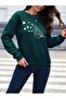 Women's Nefti Green Feather Heart Printed Crew Neck Oversize Sweatshirt - 4