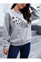 Women's Gray Feather Heart Printed Crew Neck Oversize Sweatshirt - 3