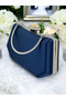 Elegant Design Metal Handle Evening Dress Bag with Dark Blue Color Silver Crystal Stones - 4