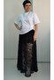 Black Elastic Waist Gathered Lining Lace Skirt - 8