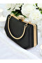 Elegant Design Metal Handle Evening Bag with Black Color Gold Crystal Stones - 4