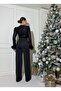 Women's Imported Sequin Sequin Fabric Sleeves Otriş Detail Belted Lined Special Design Jumpsuit - 5