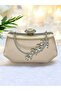 Nude Color Silver Crystal Stone Elegant Design Metal Handle Evening Dress Bag - 3