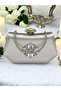 Silver Grey Lame Color Silver Crystal Stone Elegant Design Evening Dress Bag with Metal Handle - 3