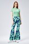 Women's Water Green Patterned High Waist Stretchy Flared Leggings Pants
