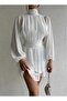 High Collar Chiffon Navy Blue Dress - 3