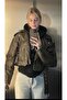 Khaki Oversized Biker Women's Leather Jacket - 3