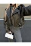 Women's Green Biker Faux Leather Jacket - 2