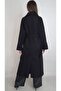 Women's Black Crossed Reglan Sleeve Lined Long Spoon Coat Manto Yy 101167 - 7