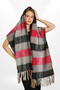 Thick Shoulder Shawl with Plaid Print and Tassel - Soft Texture, Red, Dark Grey and Mink - 3