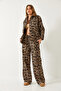 Women's Brown Leopard Patterned Top and Bottom Set 60261255 - 3