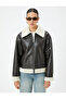 Faux Fur Collar Biker Jacket with Zipper Inside Plush - 3