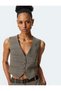Buttoned V-Neck Plaid Vest