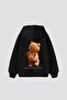 Oversized Unisex Black Hoodie with Bear Back Print
