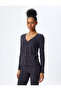 Button V-Neck Long Sleeve Sleepwear Top