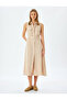 Viscose Linen Blend Sleeveless Pocket Long Shirt Dress with Belt - 2