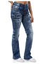 Wd530 Women's Jean Pants with Flared Leg Wash Effect - 2
