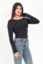 Women's Black Low-Cut Long Sleeve Stretchy Bodysuit with Snap Fasteners - 2440 - 3