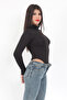 Women's Black Turtleneck Long Sleeve Stretchy Snap Fastener Bodysuit - 2441 - 4