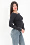 Women's Black Low-Cut Long Sleeve Stretchy Bodysuit with Snap Fasteners - 2440 - 5