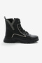Women's Black Leather Thermo Sole Patterned Lace up and Zippered Boots - 2