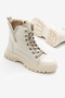 Women's Beige Skin Thermo Sole Patterned Lace up and Zippered Boots - 4