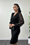 Fringed Sequin Fabric Pencil Dress - Black - 3