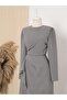 Asymmetrical Crepe Dress with Allerli Skirt on the Front - Gray - 2