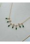 Baguette Stone Detailed Steel Necklace Green - 5
