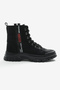 Women's Black Matte Thermo Sole Side Stripe Lettering Lace up and Zippered Boots - 2