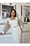 Women's Imported Scuba Fabric Sleeve with Bead Embroidery Belt Detail Lined Special Design Dress - 7