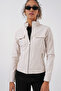 1024 Stand Collar Leather Coat - Ecru