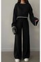 "Women's Black Relaxed Fit Knitwear Double Set - Modern and Stylish Combination"