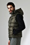 Men's Gel Filled Lined Hooded Inflatable Vest with Inner Pocket and Detachable Zipper, Khaki - 2