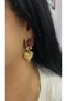 Burgundy Stone Embroidered Heart Model Christmas Special Design Earrings - 2