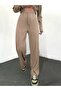 Casual Ribbed Trousers with Lace Detail - Mink