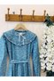 Blue Layered Poplin Dress with Hijab Mobile Collar (Dese-Seyar Neck) - 3