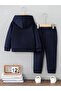 Space Space Printed Hooded Thick Cotton Inside Tracksuit with Pockets Children's Top and Bottom Tracksuit Set - 2
