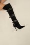 Roman Buckle Detailed Above Knee Black Suede Black Suede 10 cm Women's Boots, Heeled Boots - 3