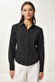 Women's Black Button Basic Shirt Rq00001 - 3