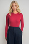 Women's Red Crew Neck Out Cut Cut Pearl Fastener Ribbed Knitted Blouse Alc-X13331 - 2