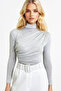 Silvery Gray Stand Collar Shoulder Draped Silver Glitter Blouse Alc-X11257 - 2